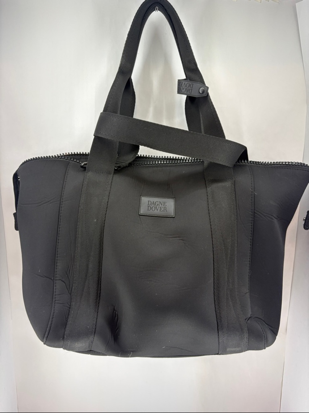 Dagne Dover Black Neoprene Duffel Tote with Top Handles